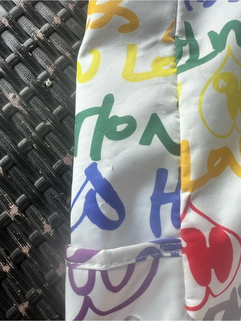 Harajuku Lovers White Multicolor Graffiti Tote with Gray Straps and Yellow Charm